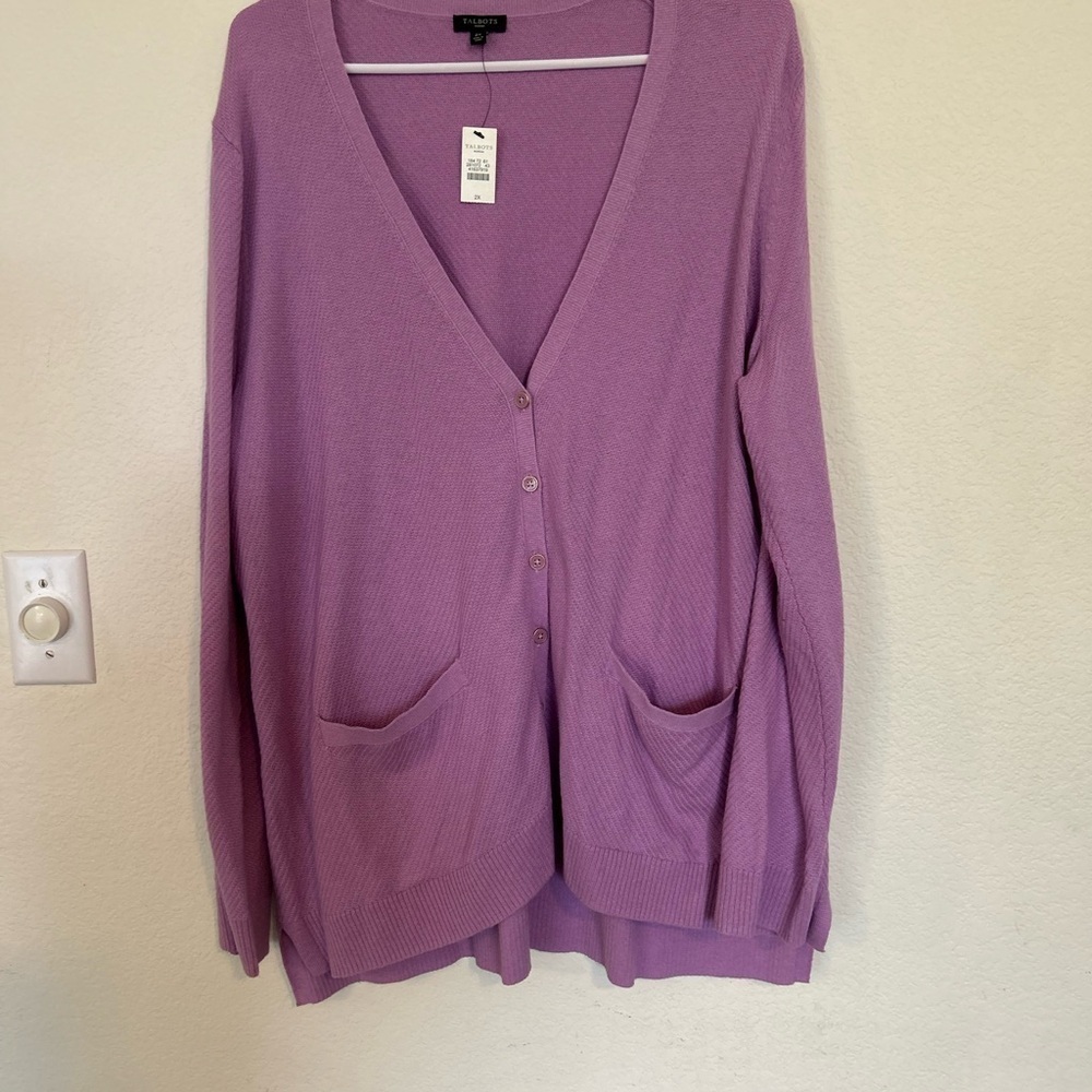 NWT Talbots 2X Cardiga Sweater Lilac Purple Cashmere Blend Pockets Button V Neck